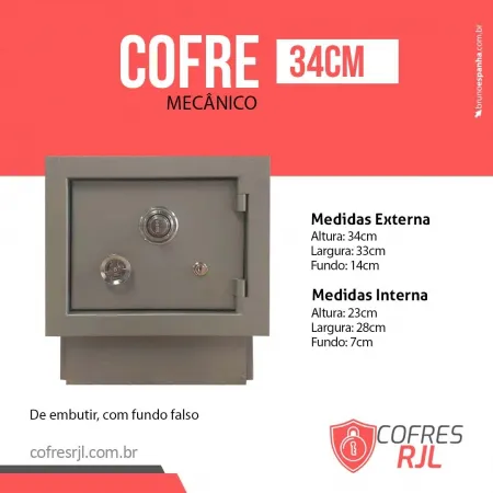 COFRE DE EMBUTIR 34CM COM FUNDO FALSO RJL034