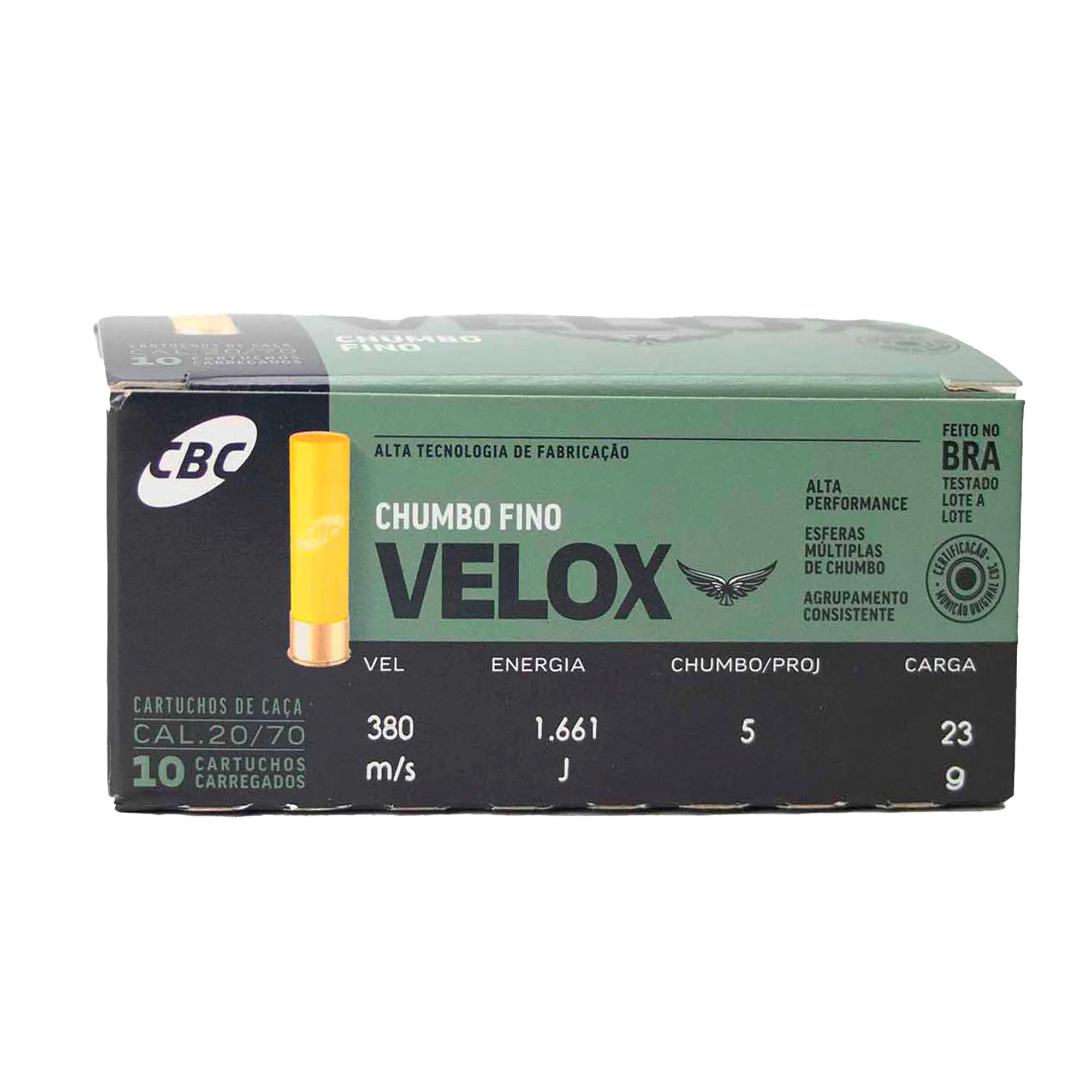 MUNIÇÃO CBC 20GA VELOX CHUMBO 5 10un