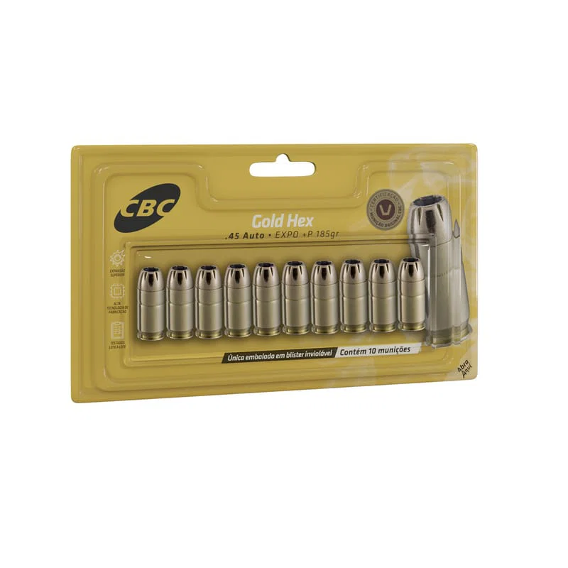 MUNIÇÃO CBC .45 AUTO EXPO +P GOLD HEX 185GR