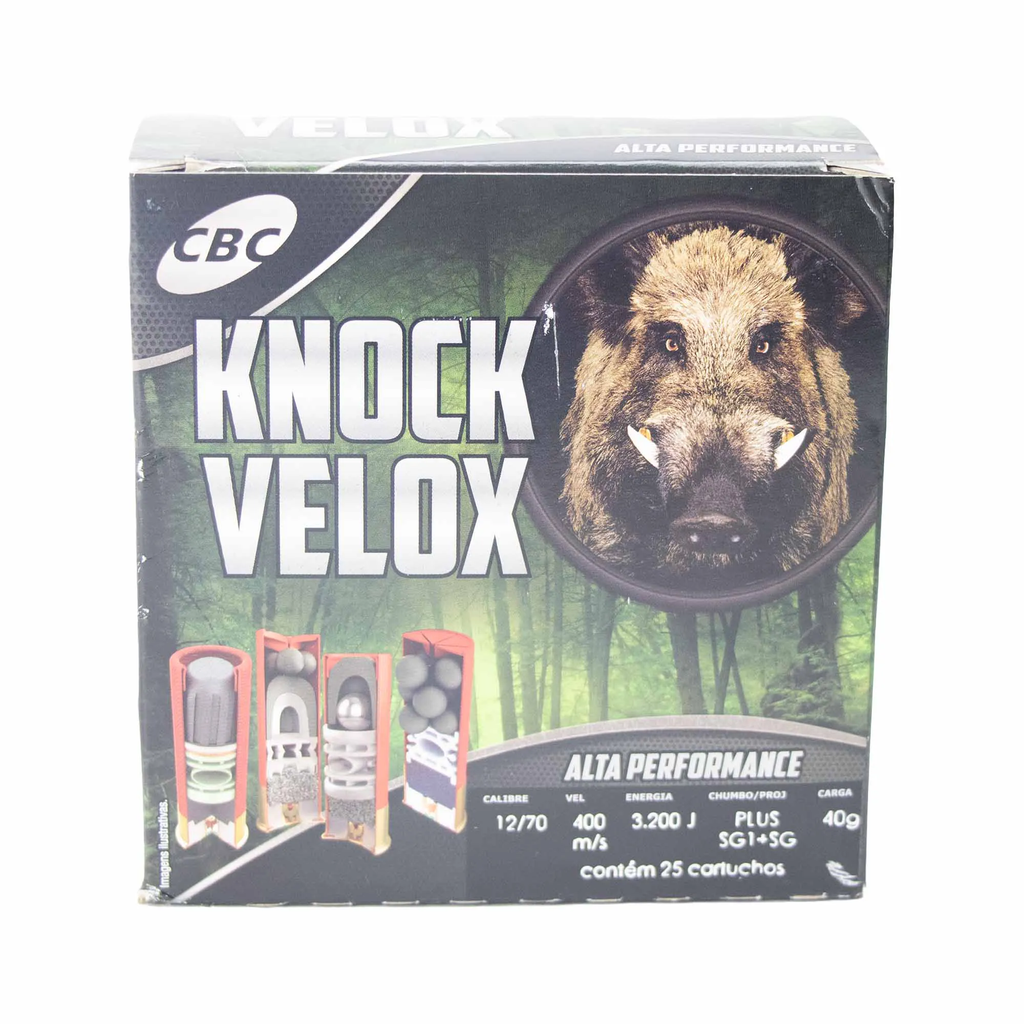 MUNIÇÃO CBC 12 GA KNOCK PLUS SG1 + CH-SG 25un