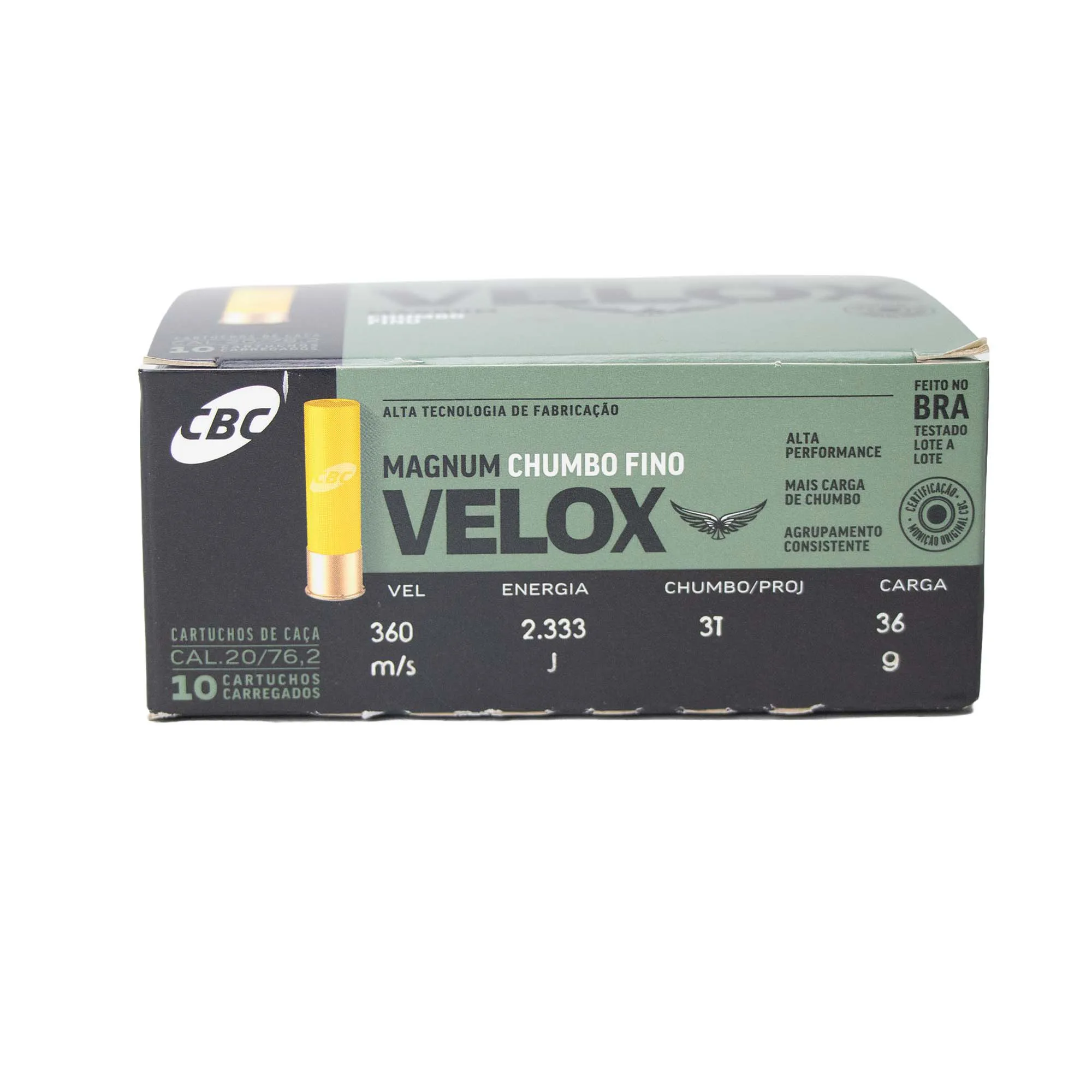 MUNIÇÃO CBC 20GA SUPER VELOX CHUMBO 3T 10un