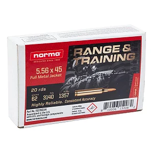 MUNIÇÃO NORMA RANGE&TRAINING 5.56MM FMJ 62GR 20un