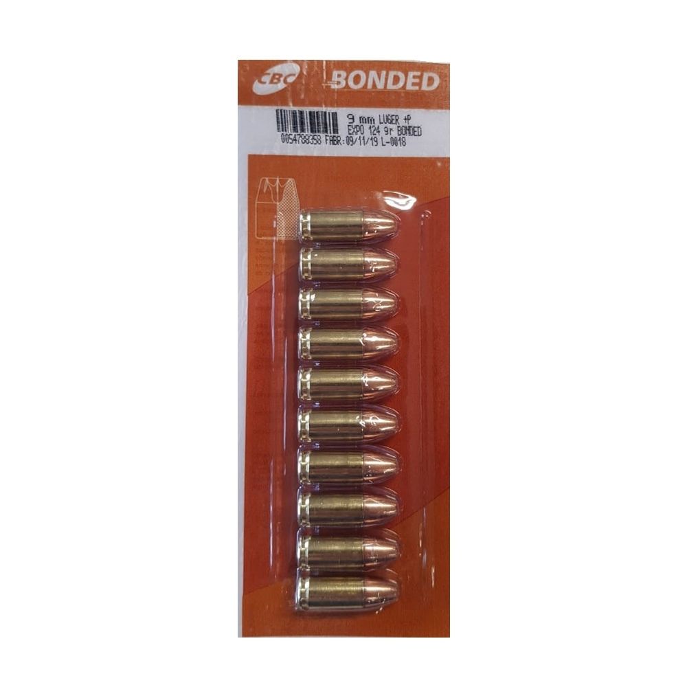 MUNIÇÃO CBC 9MM EXPO +P 124GR BONDED 10un