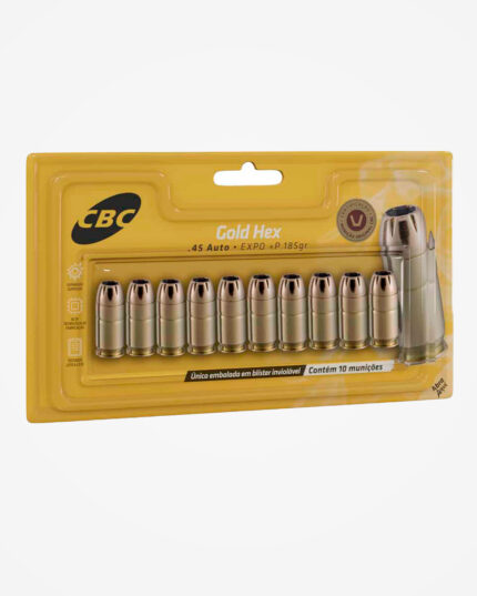 MUNIÇÃO CBC .45 GOLD HEX EXPO +P 185GR 10un