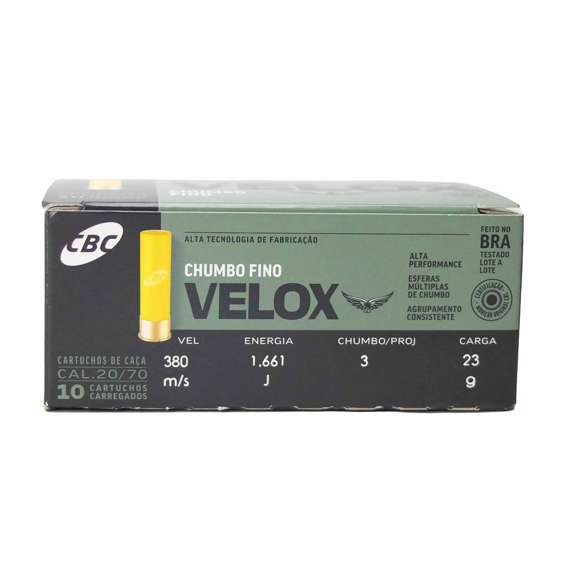 MUNIÇÃO CBC 20GA VELOX CHUMBO 3 10un