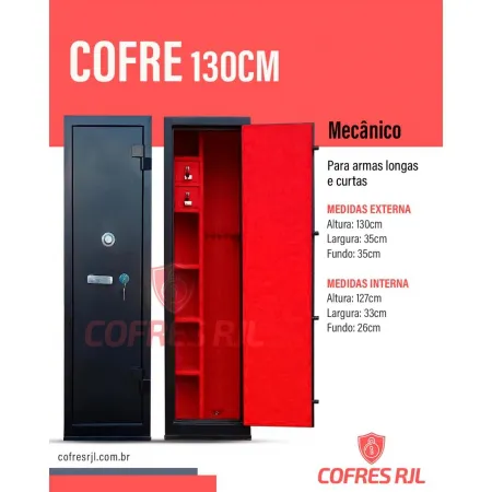COFRE 130CM PARA ARMAS LONGA E CURTA RJL130