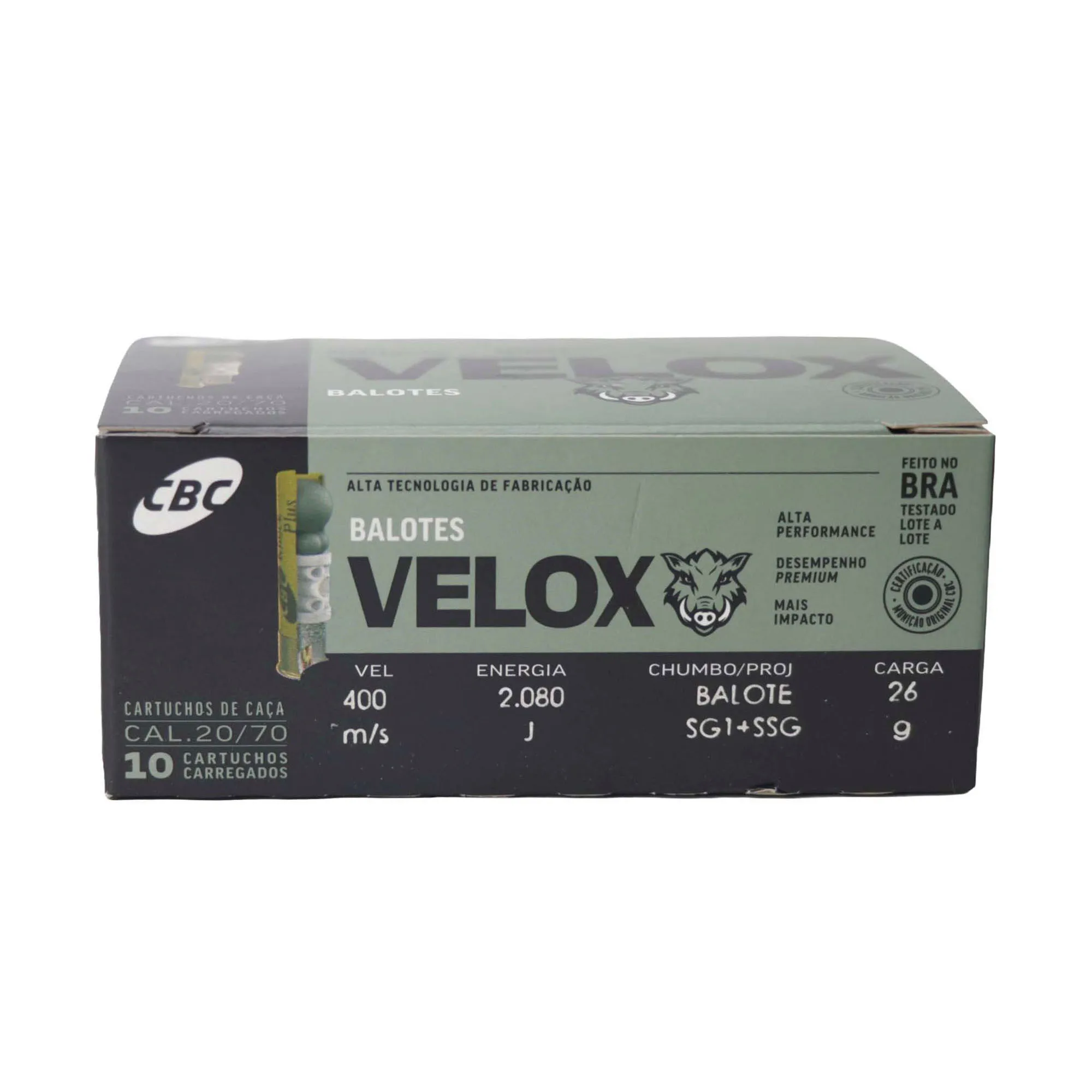 CARTUCHO 20GA CBC KNOCK PLUS SG1+SSG 10un