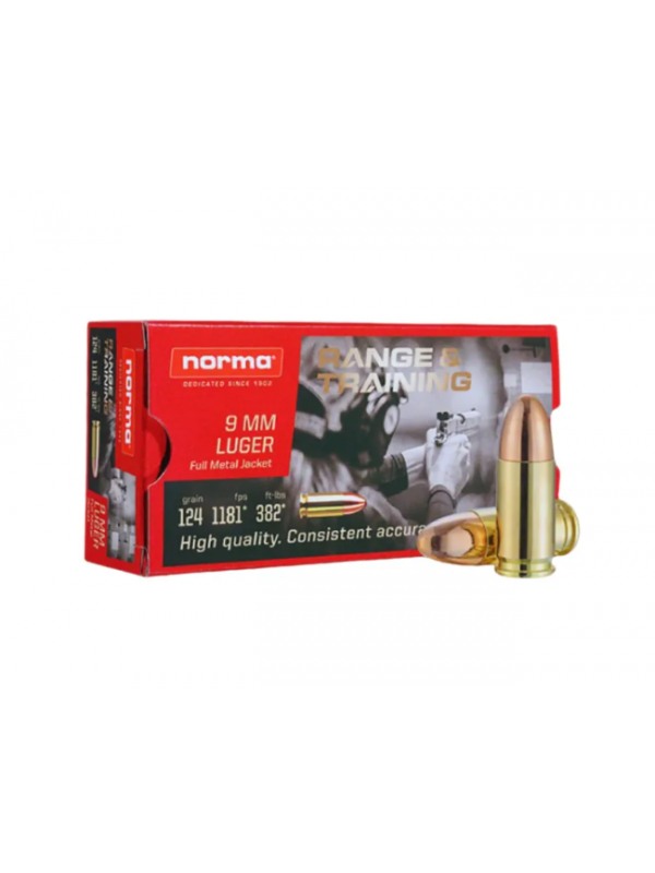 MUNIÇÃO 9MM NORMA FMJ 124GR 50un