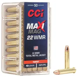MUNIÇÃO CCI .22 WMR TMJ 40GR MAXI-MAG 50un